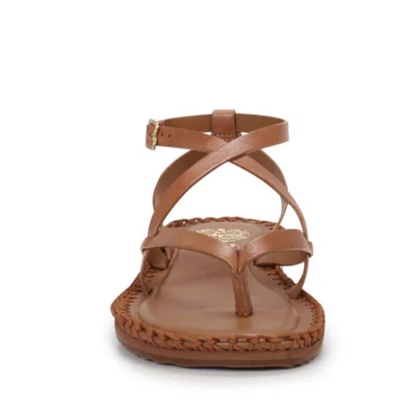 NEW VINCE CAMUTO Made In Brazil Leather Barey Flat Sandals Cognac 362mn - Picture 3 of 8